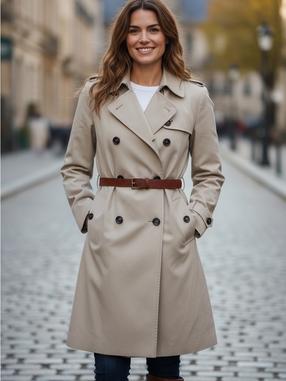Burberry Beige Double-Breasted Trench with Brown leather Belt with tags SZ 14R - Picture 4 of 15